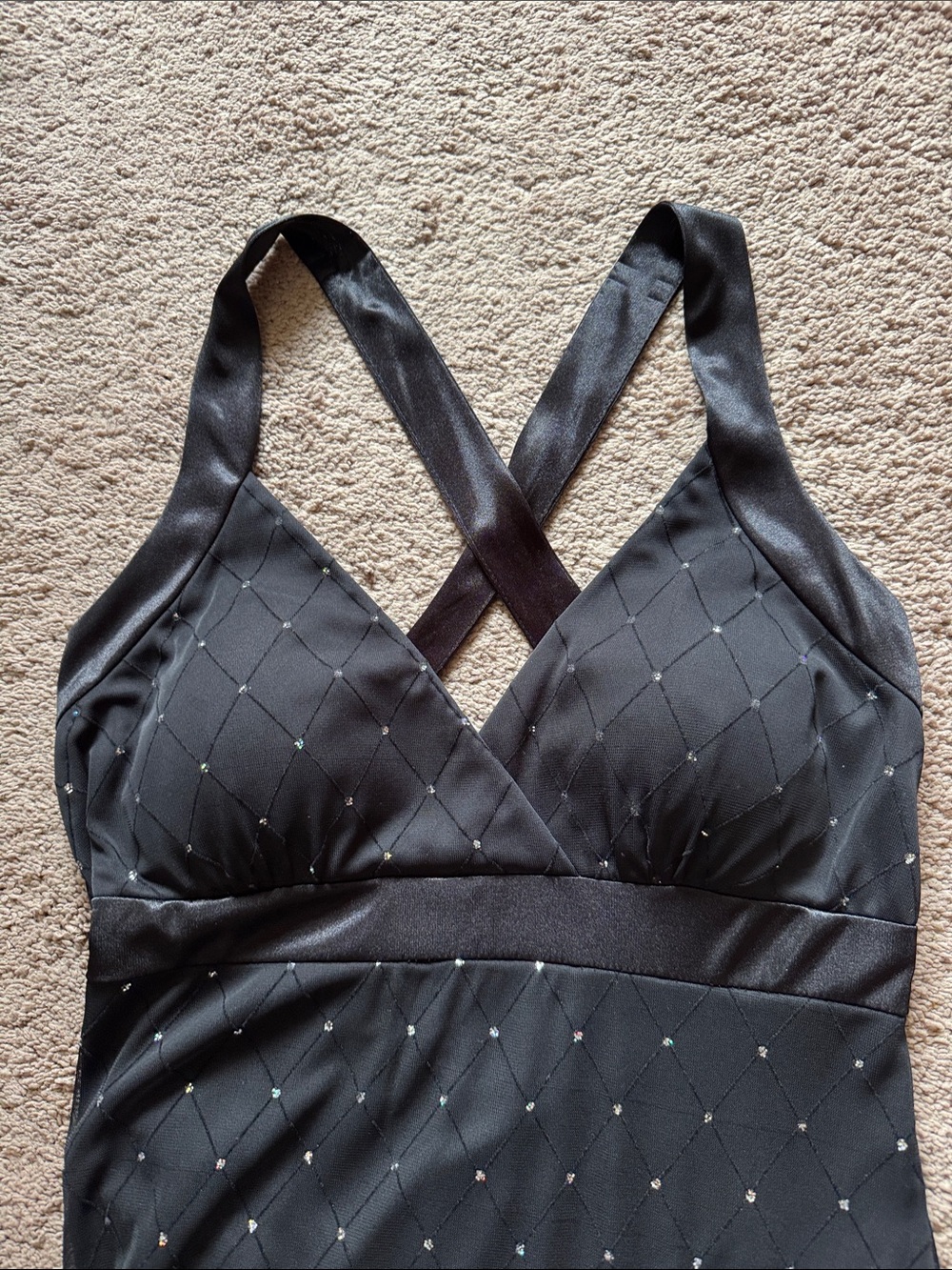Dress Barn Black Babydoll Glitter Diamond Print Formal Midi Dress. Size 8 - Picture 7 of 11